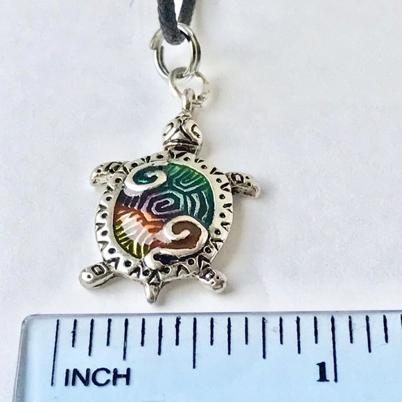 Silver Sea Turtle Pendant Necklace Colorful Enamel Sea Life Nautical Plated - Picture 8 of 9